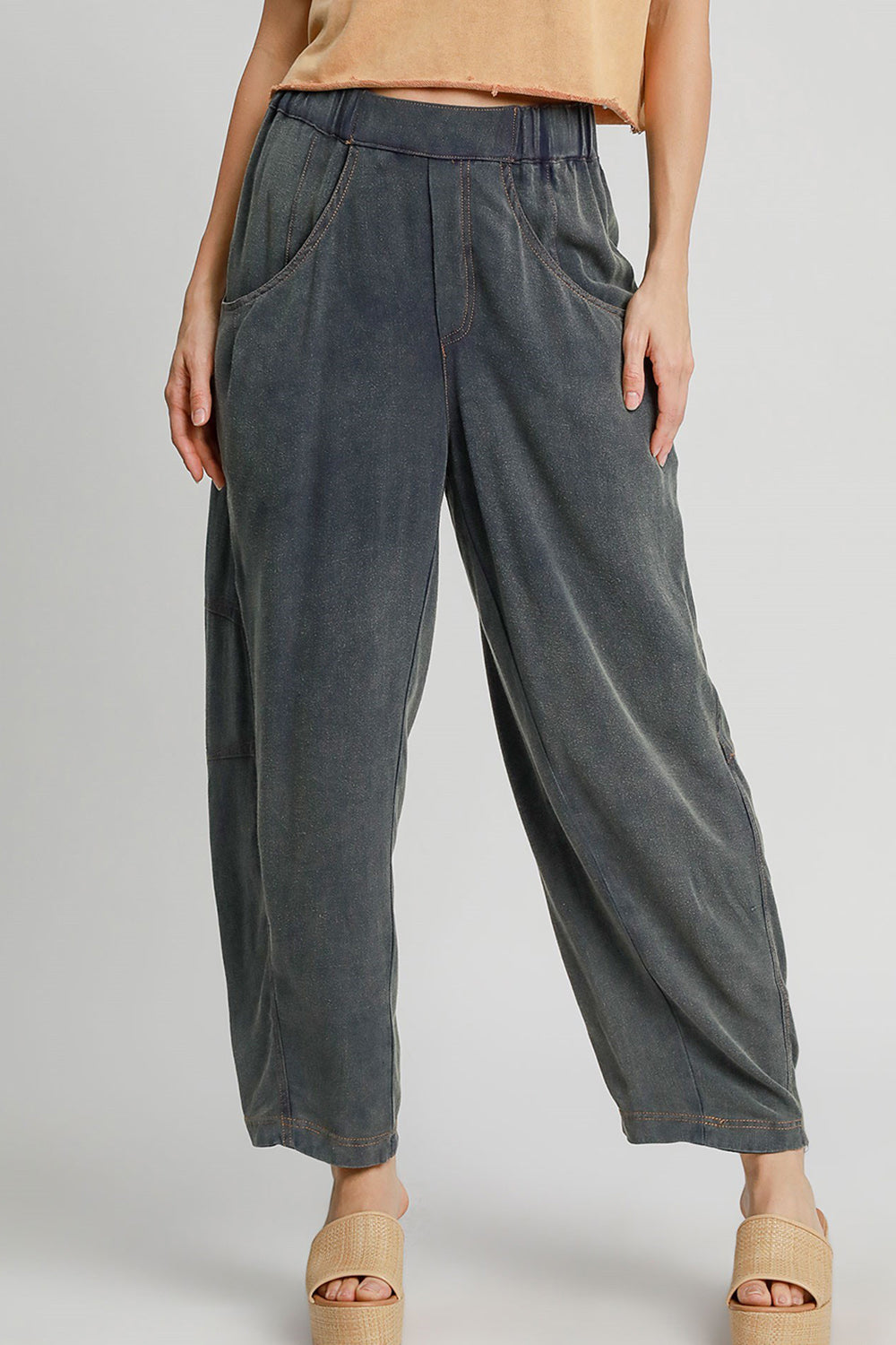 Umgee Elastic Waist Baggy Fit Pants with Pockets 