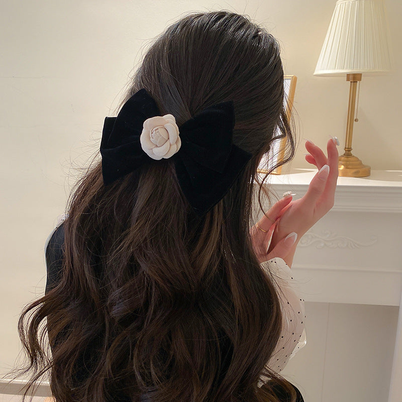 Rose Trim Bow Hair Clip 