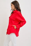 RISEN Button Down Long Sleeve Denim Shacket with Chest Pockets 