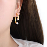 Synthetic Pearl Asymmetrical Titanium Steel Earrings 