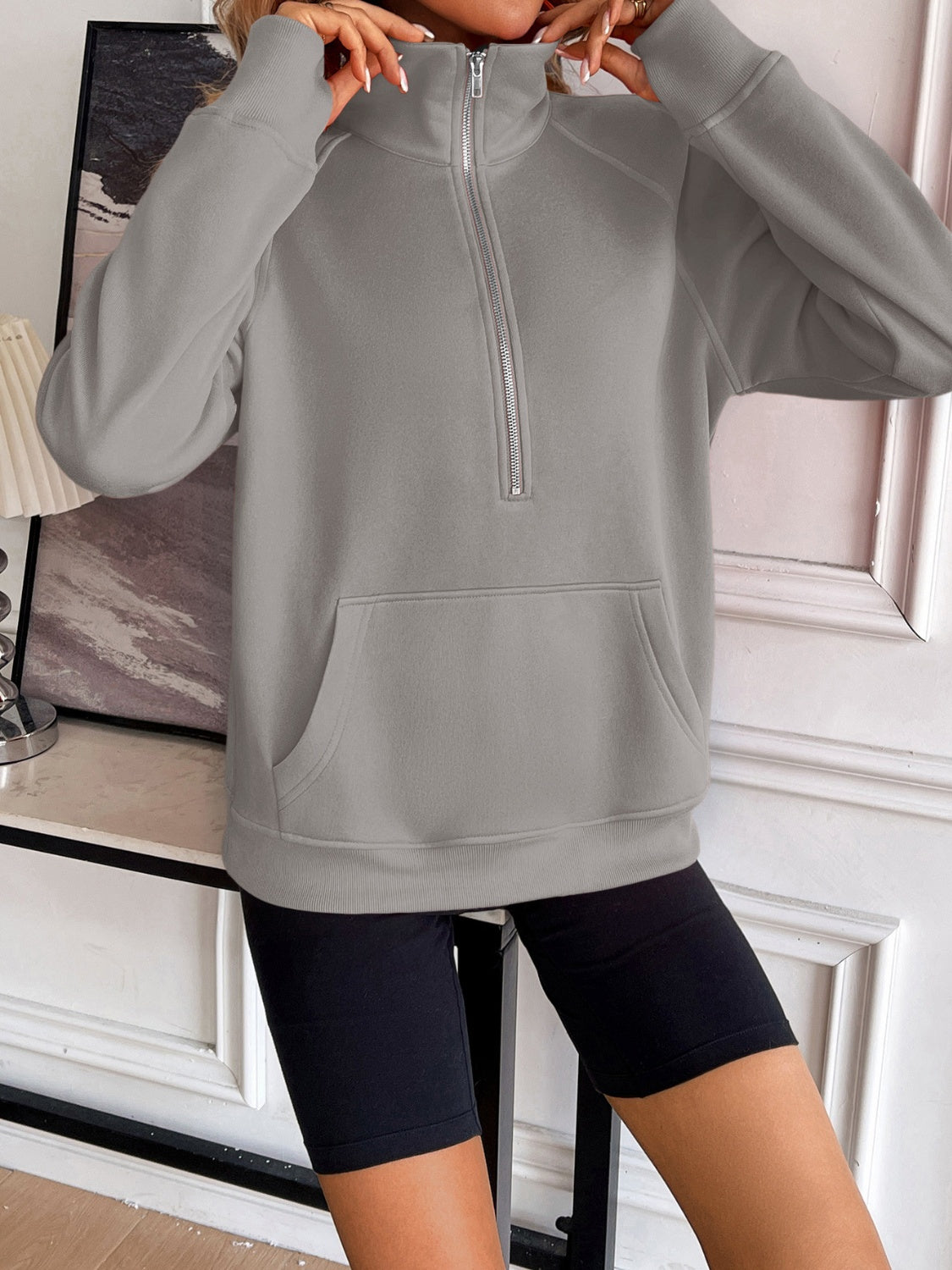 Ivy Lane Half Zip Raglan Sleeve Sweatshirt 