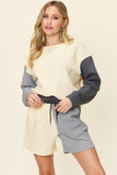 Double Take Full Size Contrast Drop Shoulder Top and Shorts Set 