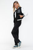 Love Me Now PU Leather Contrast Snap Down Bomber Jacket 