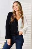 Angel Wings Woven Right Contrast Button-Front V-Neck Cardigan 