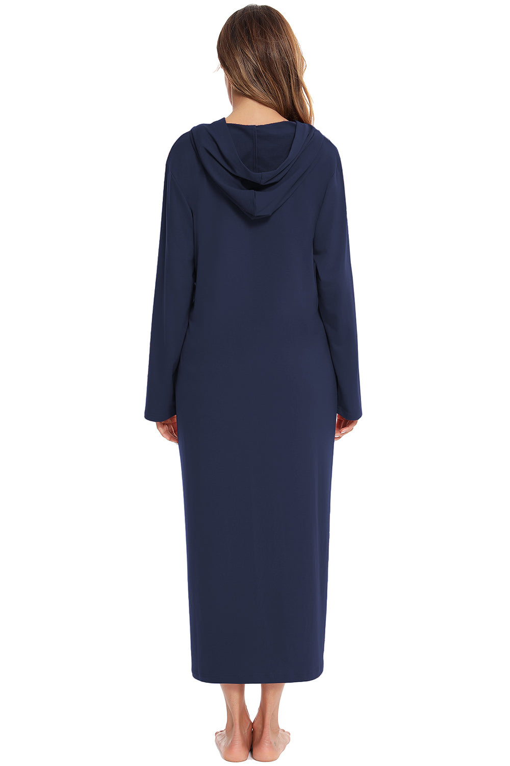 Zip Front Hooded Night Dress with Pockets 