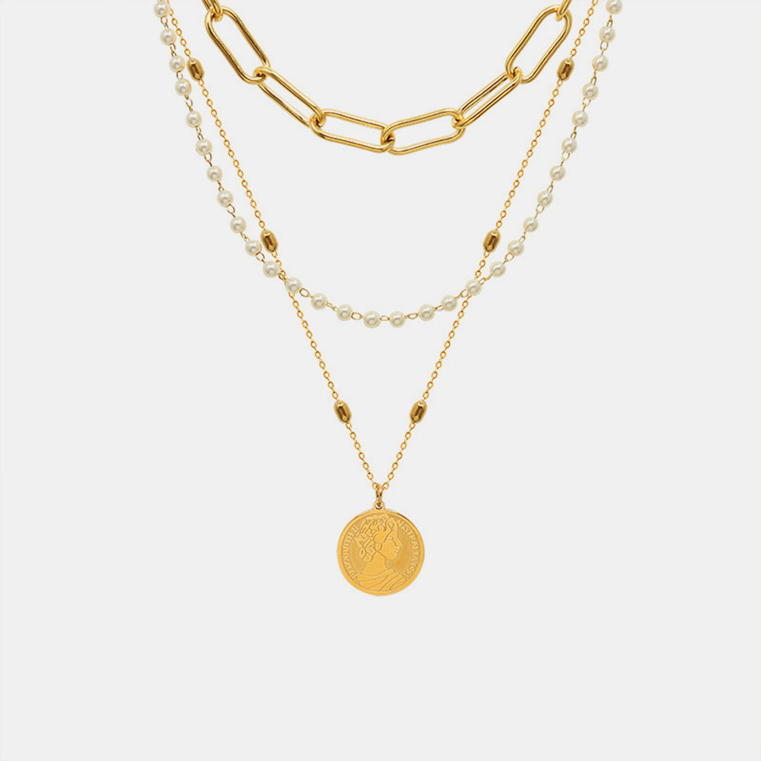 Synthetic Pearl Titanium Steel Three-Layered Necklace 