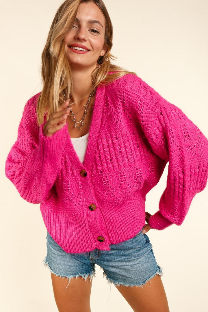 Haptics Full Size Button Down Crop Long Sleeve Cardigan 
