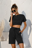 Short Sleeve Cropped Top and Drawstring Shorts Lounge Set Lingerie & Nightwear