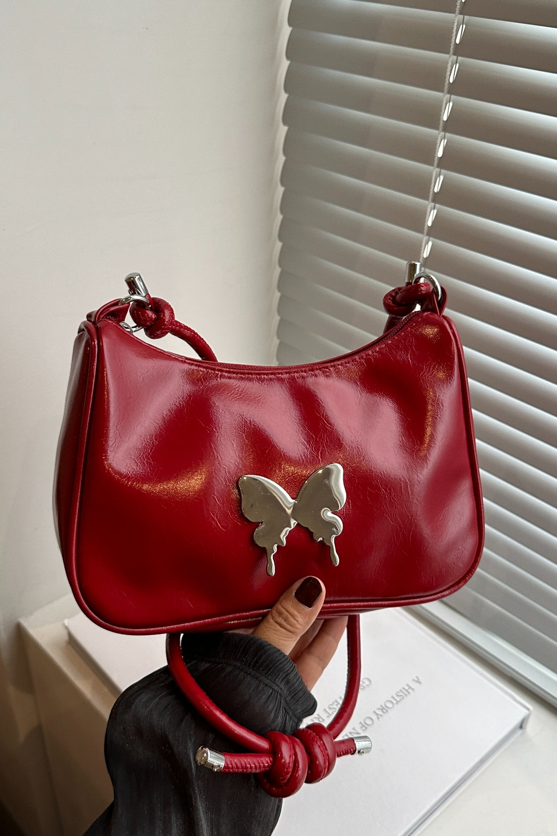 Butterfly PU Leather Knotted Strap Shoulder Bag 