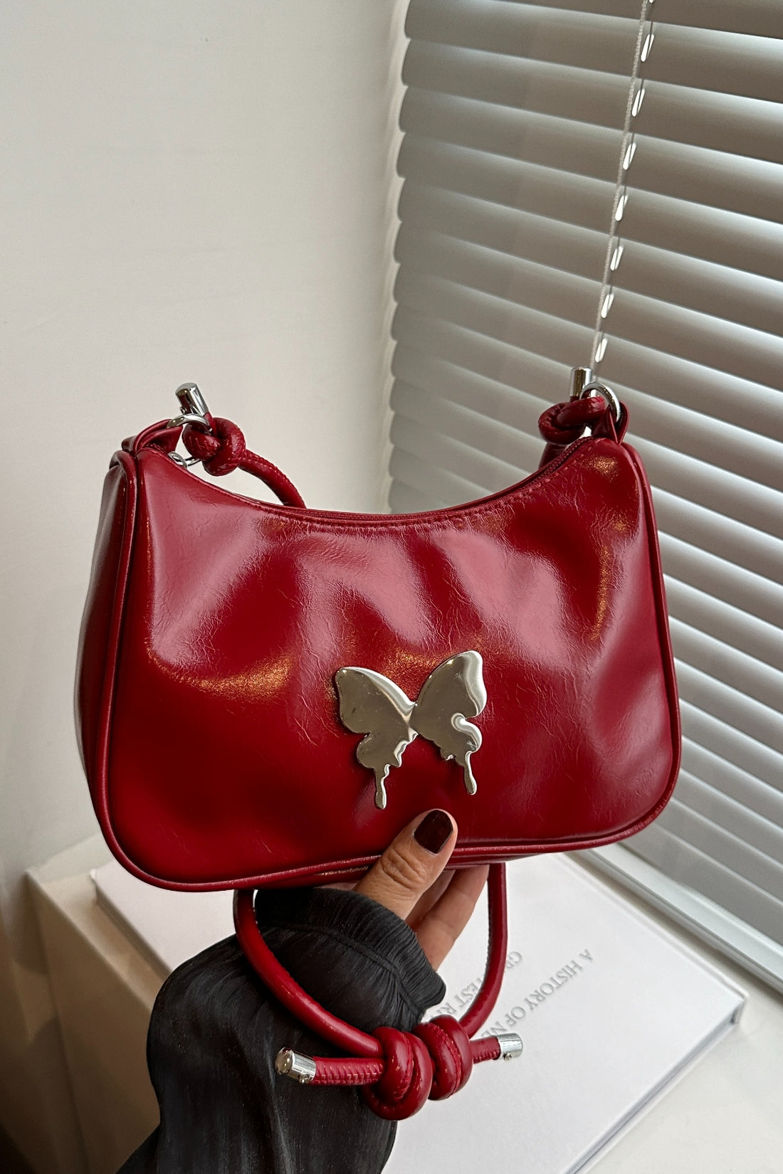 Butterfly PU Leather Knotted Strap Shoulder Bag 