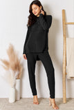 Basic Bae Full Size Ribbed Round Neck High-Low Slit Top and Pants Set 