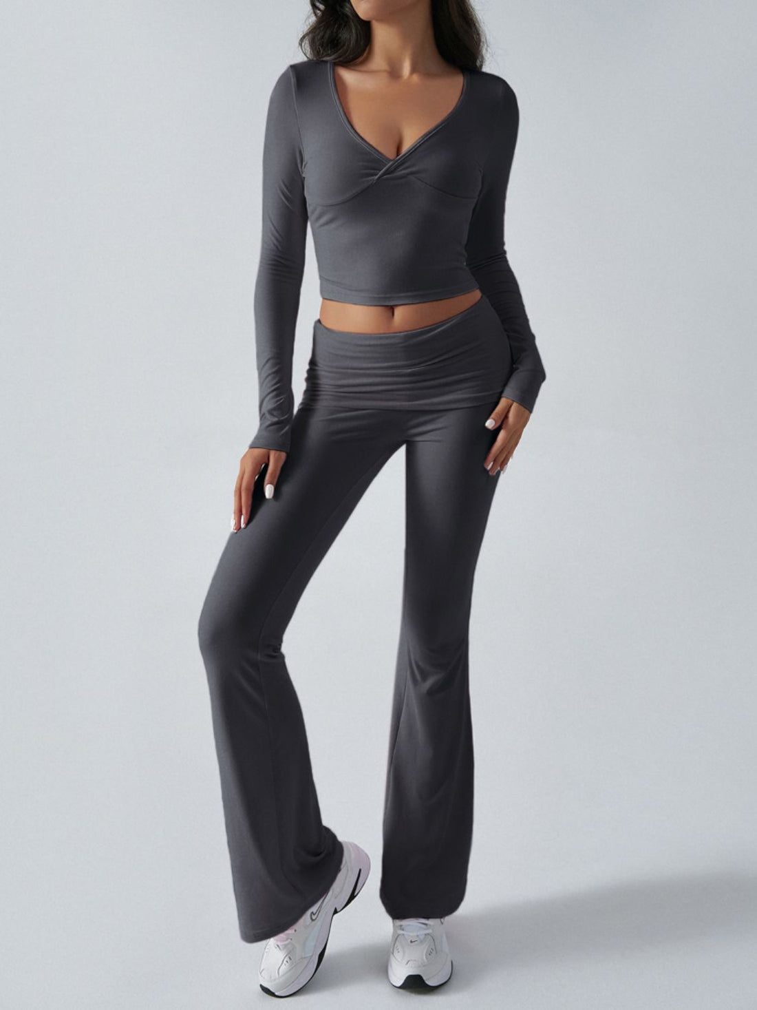 Devine Ruched Long Sleeve Top and Pants Set 