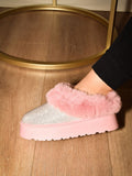 WILD DIVA Embellished Faux Fur Platform Booties 