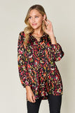 Double Take Full Size Printed Button Up Long Sleeve Shirt 