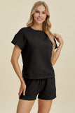 Double Take Full Size Texture Short Sleeve Top and Shorts Set 