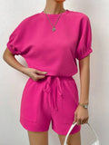 Waffle-Knit Round Neck T-Shirt and Pocketed Shorts Lounge Set Lingerie & Nightwear