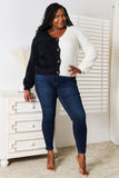 Angel Wings Woven Right Contrast Button-Front V-Neck Cardigan 