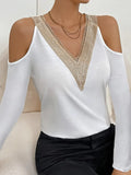 V-Neck Cold Shoulder Long Sleeve T-Shirt 