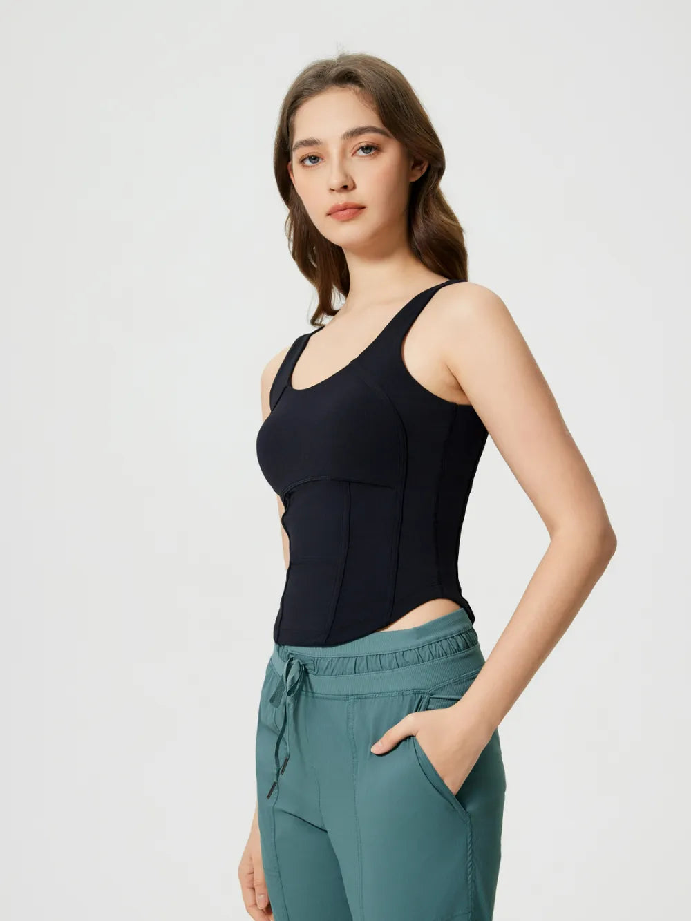 Millennia Round Neck Wide Strap Active Tank with Detachable Chest Pads 