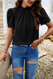 Devine Ruched Mock Neck Short Sleeve Blouse 