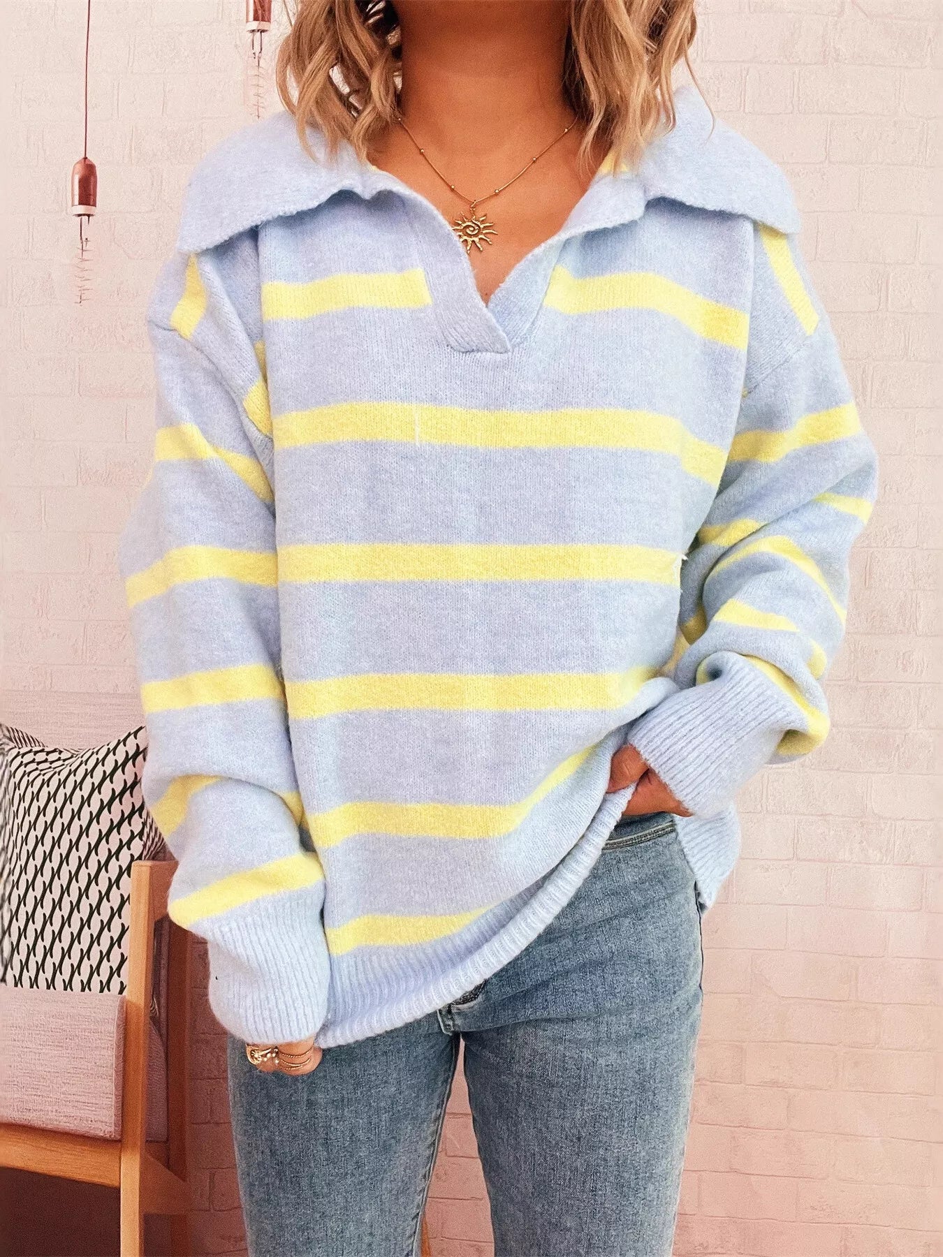 Striped Dropped Shoulder Sweater 