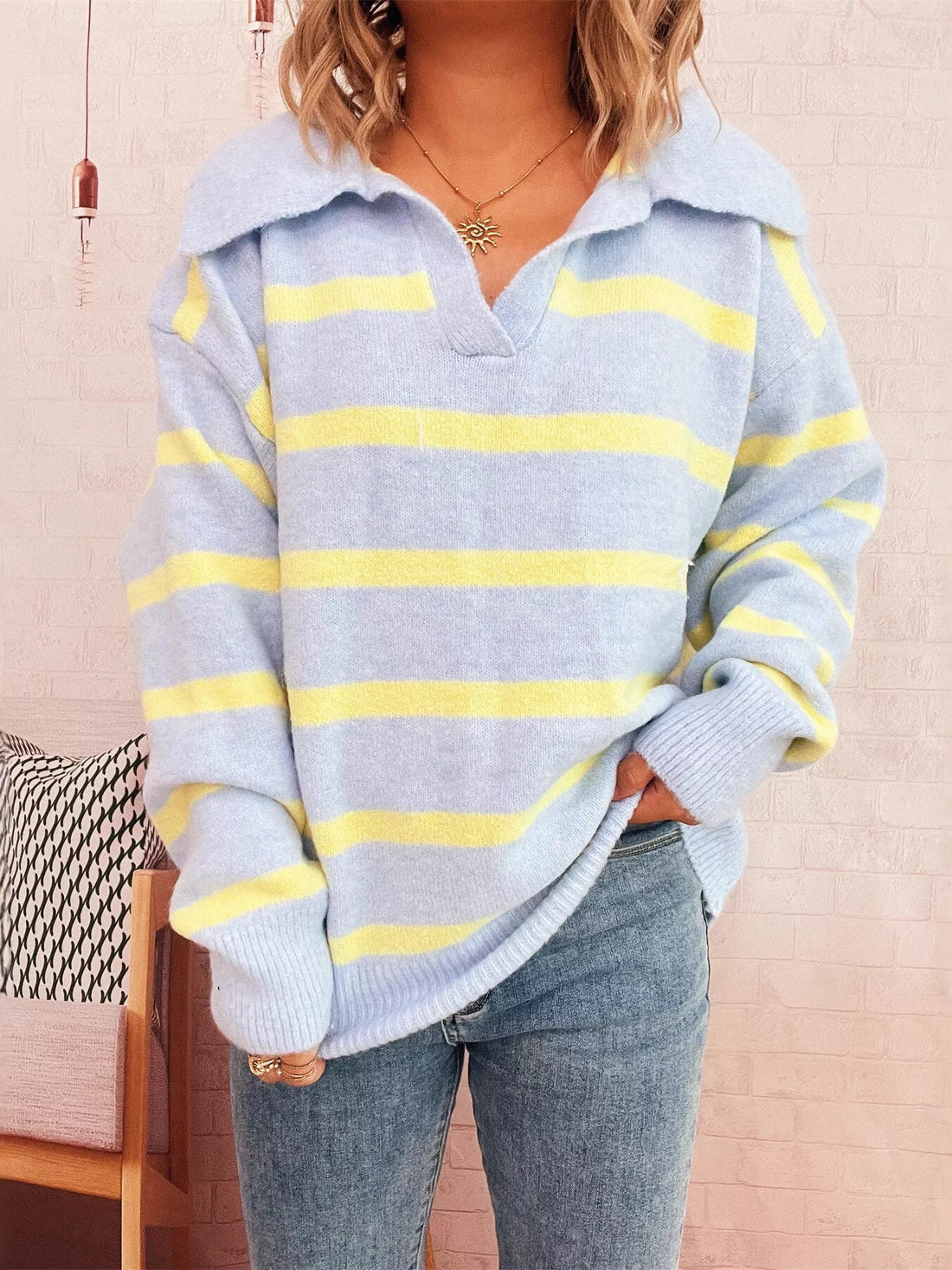 Striped Dropped Shoulder Sweater 