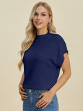 Double Take Full Size Mock Neck Short Sleeve Sweater 