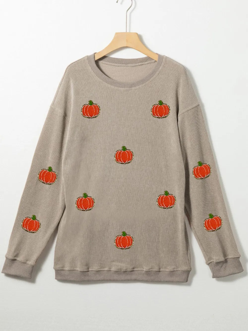 Pumpkin Round Neck Long Sleeve Sweatshirt 