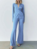 Texture Long Sleeve Top and Pants Lounge Set Lingerie & Nightwear