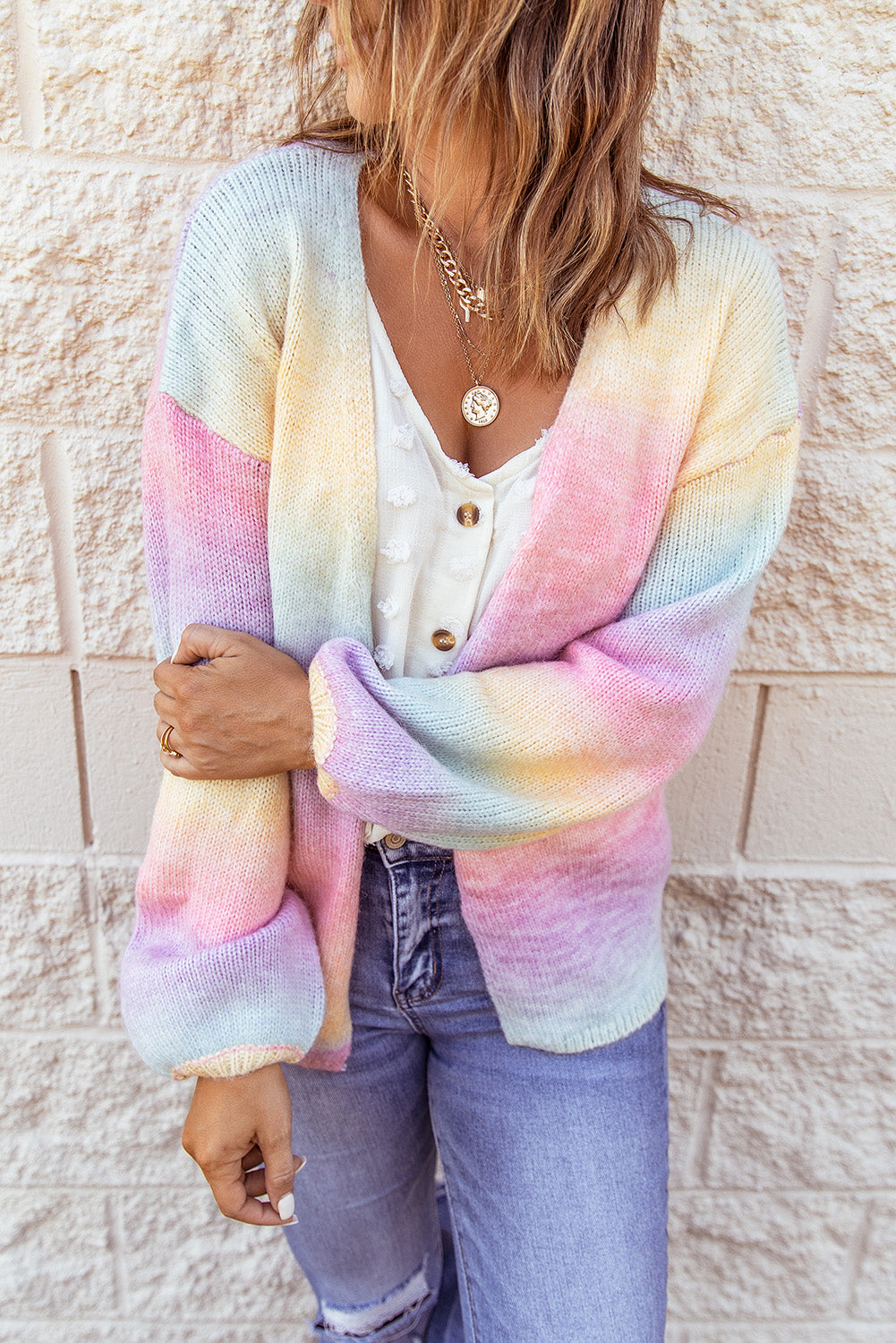 Gradient Open Front Drop Shoulder Cardigan 