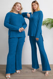 Basic Bae Full Size Ribbed High-Low Top and Wide Leg Pants Set 