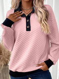 Texture Quarter Button Long Sleeve Sweatshirt 