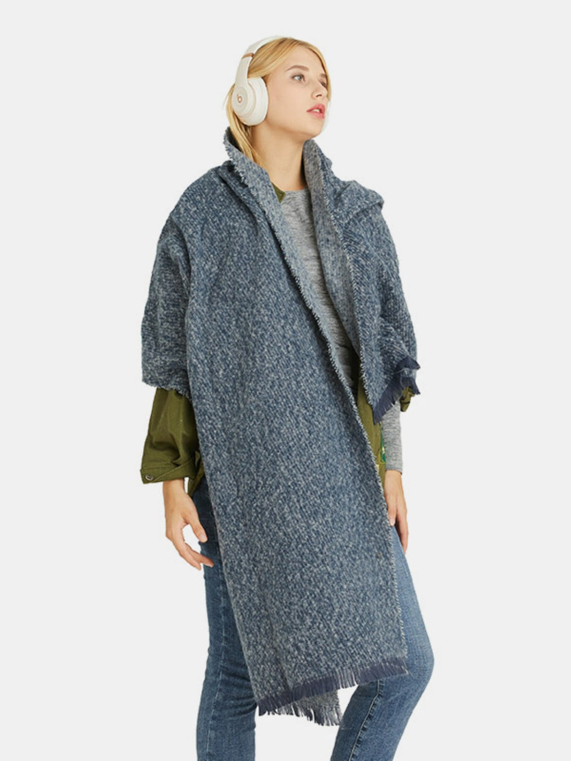 Raw Hem Heathered Polyester Scarf 