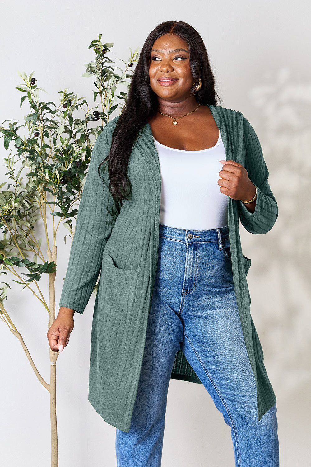 Basic Bae Full Size Hooded Sweater Cardigan 