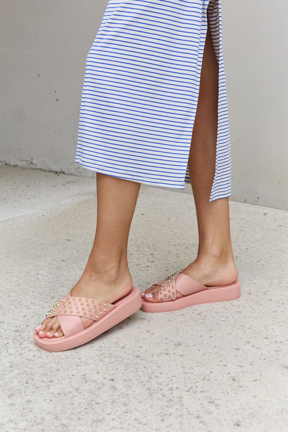 Forever Link Studded Cross Strap Sandals in Blush Footwear