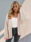 Double Take Contrast Open Front Dropped Shoulder Cardigan 