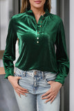 Frill Half Button Mock Neck Long Sleeve Blouse 