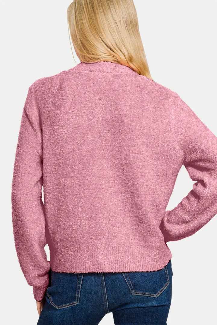 Zenana Button Down Long Sleeve Sweater Cardigan 