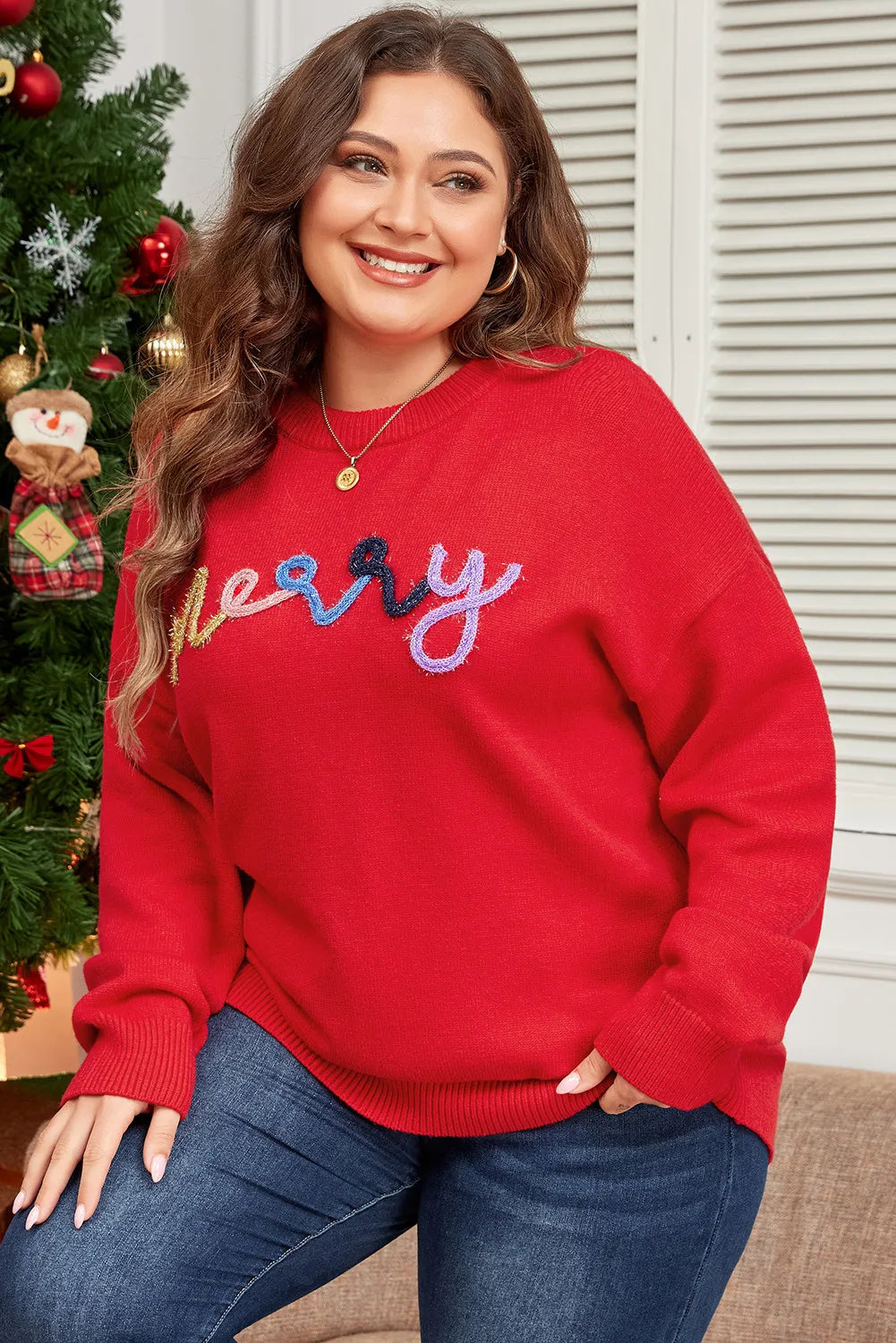 Plus Size MERRY Round Neck Long Sleeve Sweater 