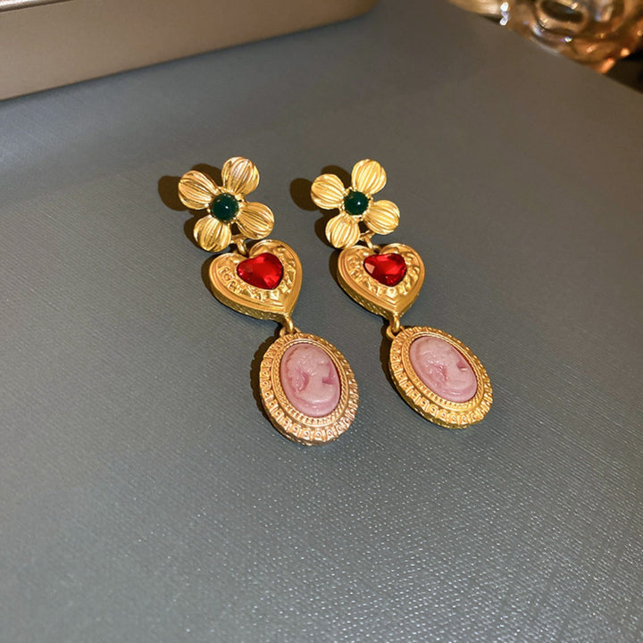Copper Inlaid Rhinestone Vintage Earrings 