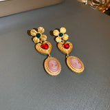 Copper Inlaid Rhinestone Vintage Earrings 