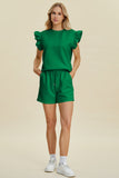 Double Take Full Size Texture Round Neck Ruffle Sleeve Top and Shorts Set 
