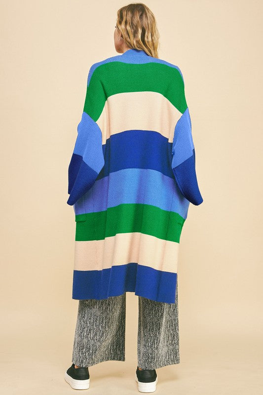Davi & Dani Color Block Kimono Sleeve Open Front Cardigan 