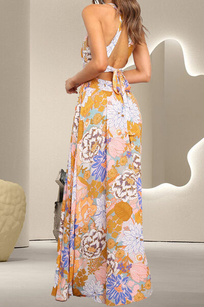 Tied Printed Grecian Sleeveless Maxi Dress Dresses
