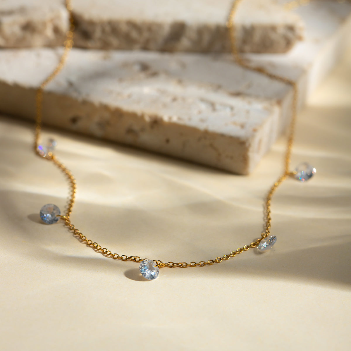 Stainless Steel Rhinestone Charm Necklace 