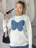 Butterfly Round Neck Long Sleeve Sweater 