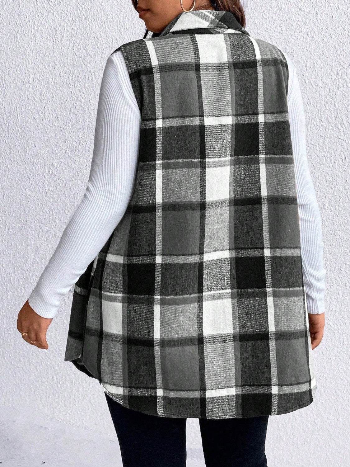 Honey Plus Size Pocketed Plaid Button Up Vest Coat 