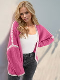 Double Take Contrast Open Front Dropped Shoulder Cardigan 