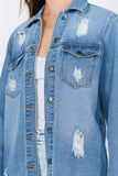 American Bazi Distressed Frayed Hem Denim Jacket 