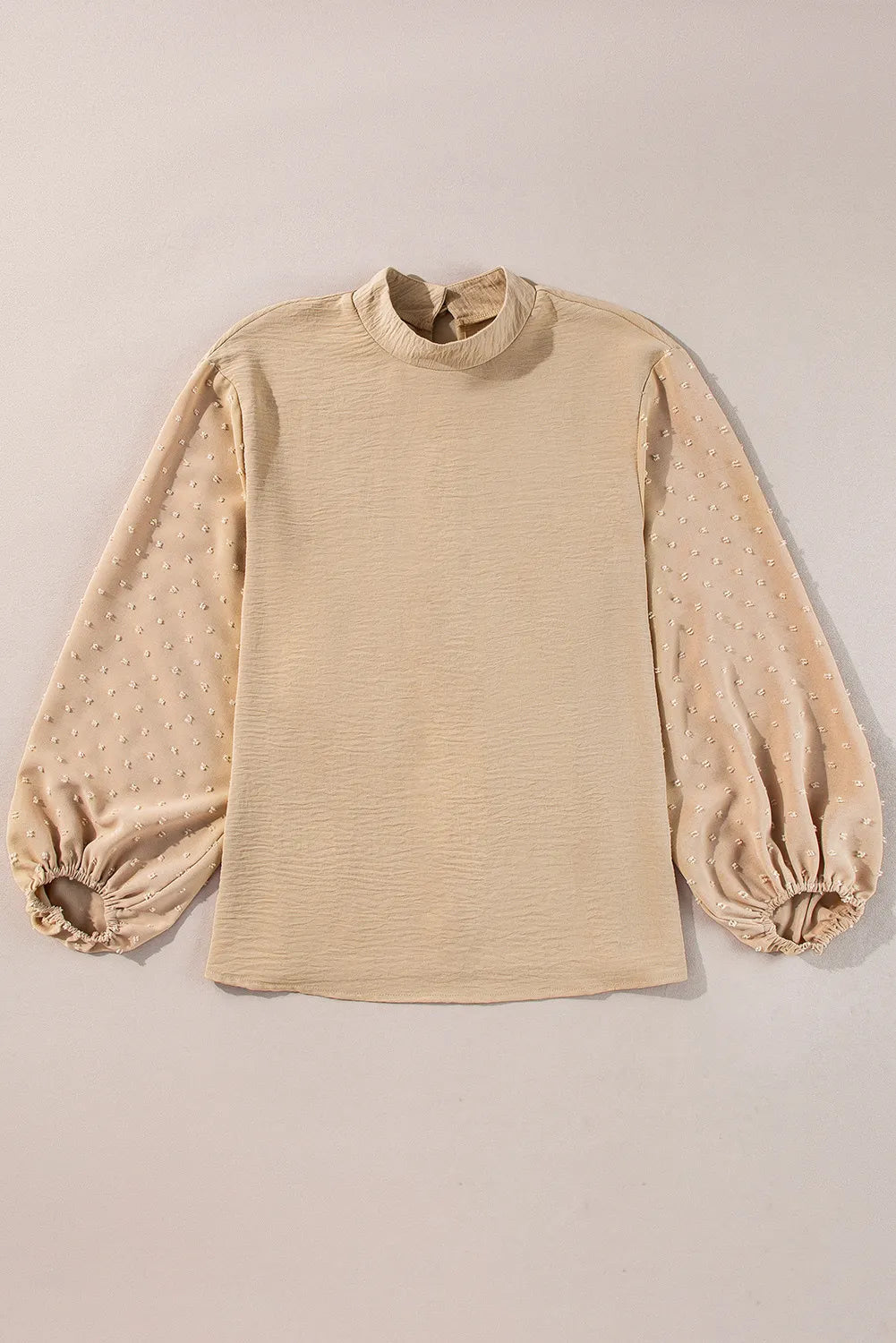 Swiss Dot Mock Neck Balloon Sleeve Blouse 